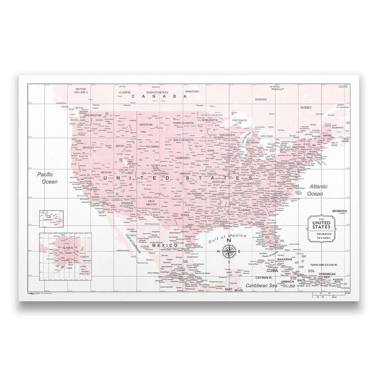 Push Pin USA Map (Pin Board) - Pink Color Splash CM Pin Board