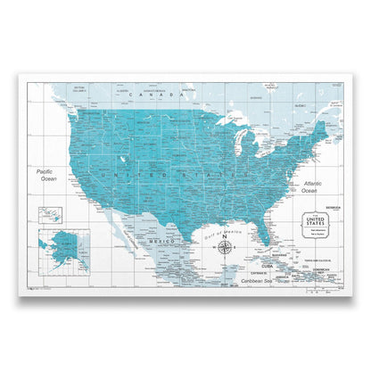 USA Map Poster - Teal Color Splash CM Poster