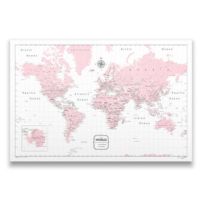 Push Pin World Map (Pin Board) - Pink Color Splash CM Pin Board