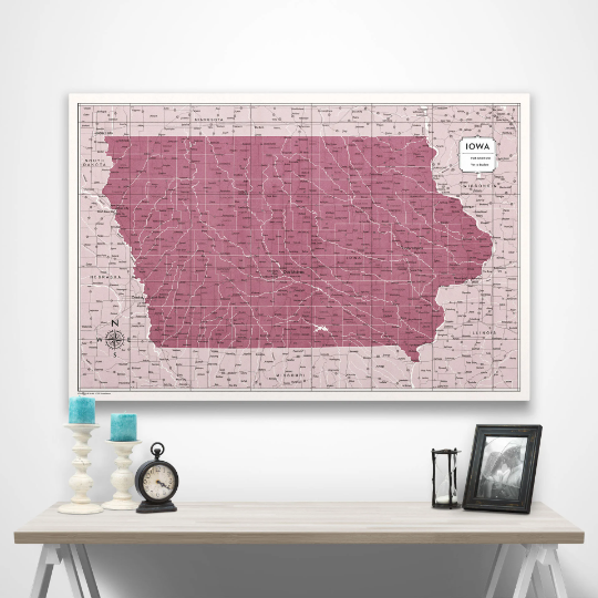 Iowa Map Poster - Burgundy Color Splash CM Poster