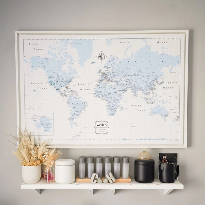 Push Pin World Map (Pin Board) - Light Blue Color Splash CM Pin Board