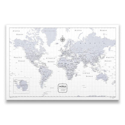 Push Pin World Map (Pin Board) - Light Gray Color Splash CM Pin Board